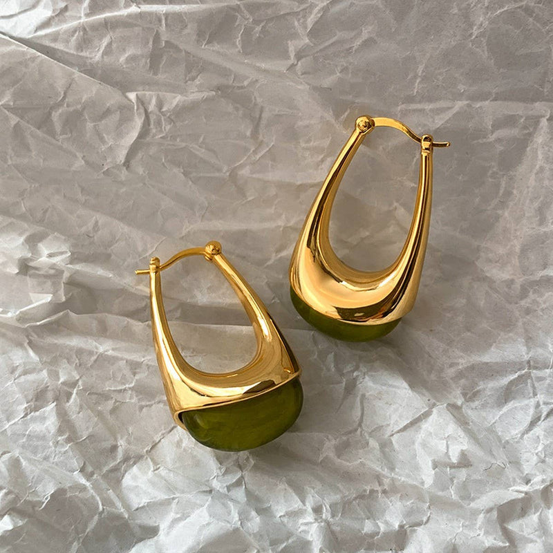 Green Amber Resin Teardrop Earrings_CWAJE06456: Green / (OS) 1