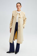 Wide Collar Trench Coat with Unique Buttons