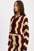 Contrast Burgundy Wavy Cardigan