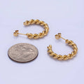 Stainless Steel 25mm Rope Croissant C-Shaped Hoop Earring: SLIVER