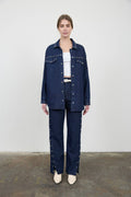 Button Denim Studded Button Down Shacket