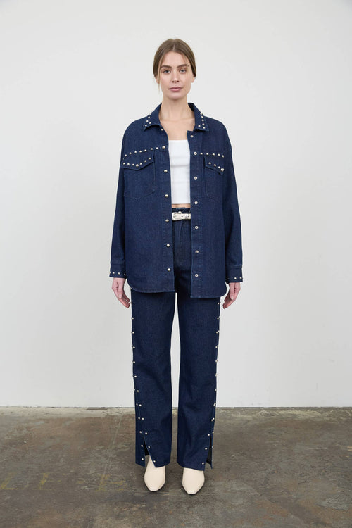 Button Denim Studded Button Down Shacket