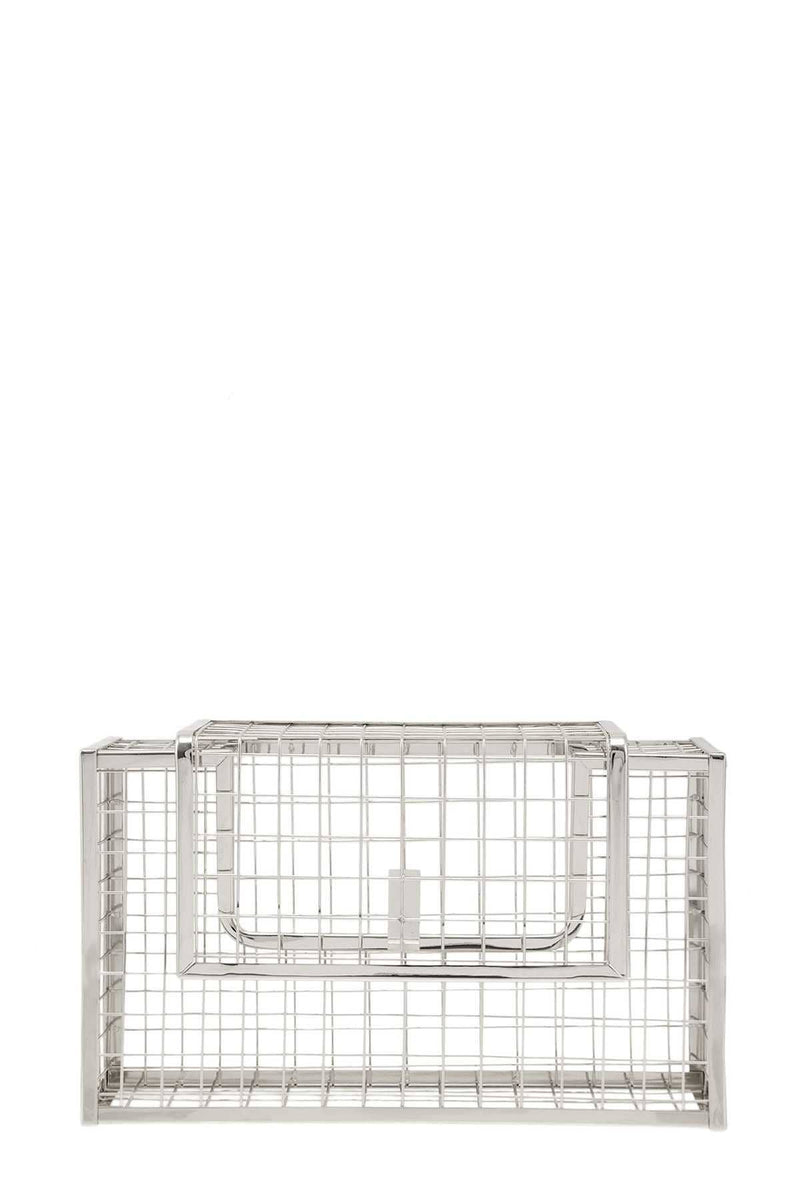 Metal Cage Crossbody Clutch Bag: SILVER