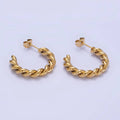 Stainless Steel 25mm Rope Croissant C-Shaped Hoop Earring: GOLD