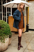 J6101   STRIPED PATTERN INDIGO DENIM BARN JACKET: INDIGO DENIM / M
