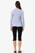 Olivia Smocked Cotton Shirt in Blue Stripe: Blue / M