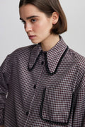 PEARL DETAILED HOUNDSTOOTH SHIRT: Burgundy / 38