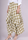 6633C LINEN SKIRT WITH POCKETS, VICHY CHECK PATTERN: Yellow