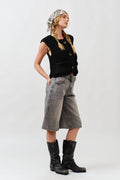 MAP3098 DENIM BERMUDA SHORTS WITH YOKE SEAM: CREAM / M