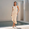 Lacey Cream Knit Dress with Asymmetrical Fringe