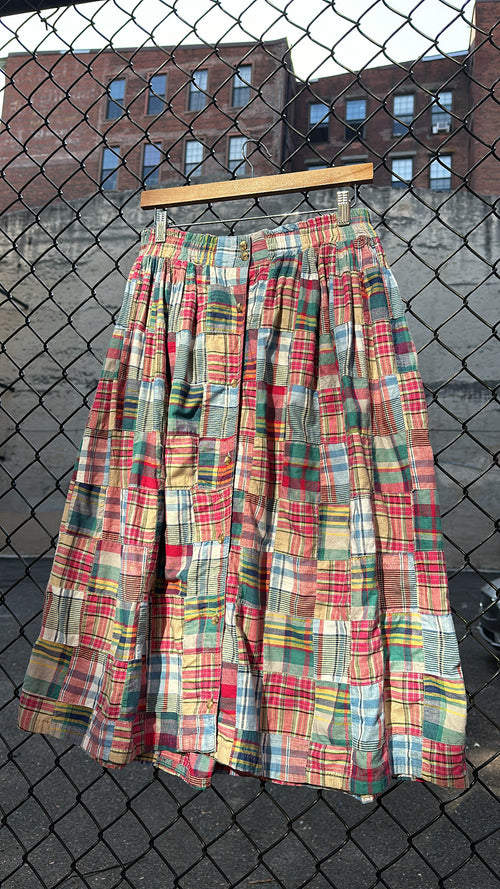 Vintage Patchwork Plaid Midi Skirt