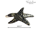 Starfish-shaped hair clip with checkered pattern and measurement label on a white background