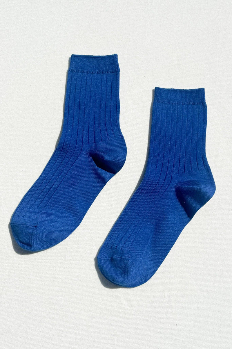 Cobalt Ribbed Cotton Socks