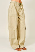 AJP6166 UTILITY BARREL WAIST TIE CARGO PANTS: OLIVE / S-M-L (2-2-2)