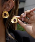 Downton Red Jasper Caboch Retro 18K Gold Button Stud Earring