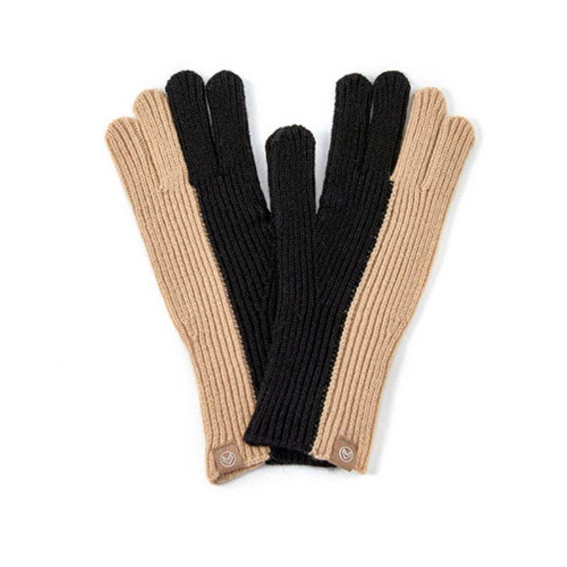 Color Block Simple Ribbed Knit Gloves