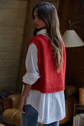Red Knit Sweater Scoop Neck Vest Top