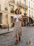 6633C LINEN SKIRT WITH POCKETS, VICHY CHECK PATTERN: Yellow