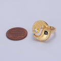 Yin Yang Ring, Adjustable Trendy Yin Yang Ring, Gold Plated, Statement Ring, Trendy Rings O-2146 O-2147: Green