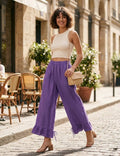 4029 WIDE LINEN PANTS WITH EYELET EMBROIDERY: WHITE