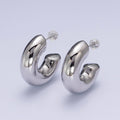 Wide Chubby C Shaped Hoop Stud Earrings in Gold & Silver | X: Gold