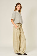 AJP6166 UTILITY BARREL WAIST TIE CARGO PANTS: OLIVE / S-M-L (2-2-2)