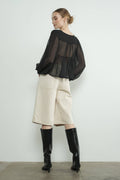 MAP3098 DENIM BERMUDA SHORTS WITH YOKE SEAM: CREAM / M