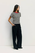 The Cooper Top | Striped T-Shirt Contrast with Neck Band: BROWN/WHITE / SMALL