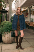 J6101   STRIPED PATTERN INDIGO DENIM BARN JACKET: INDIGO DENIM / M