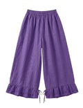 4029 WIDE LINEN PANTS WITH EYELET EMBROIDERY: Black