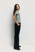 The Cooper Top | Striped T-Shirt Contrast with Neck Band: BROWN/WHITE / SMALL