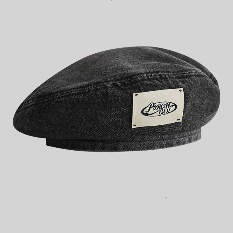 Trendy Denim Solid Color Beret Hat MK2BLW6W6HAT380: Black / M(55-60cm)
