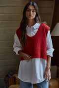 Red Knit Sweater Scoop Neck Vest Top