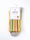 Pack of striped socks with a visible brand label on a white background