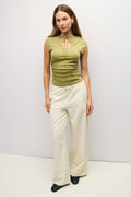 Keyhole Raglan Knit Top in Moss