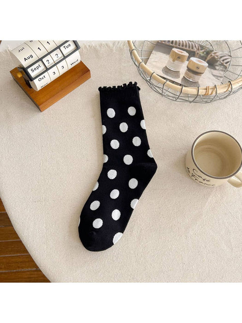 Polka Dot Ribbed Crew Socks