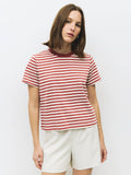 The Cooper Top | Striped T-Shirt Contrast with Neck Band: BROWN/WHITE / SMALL