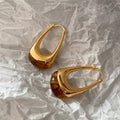 Green Amber Resin Teardrop Earrings_CWAJE06456: Green / (OS) 1