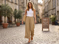 4029 WIDE LINEN PANTS WITH EYELET EMBROIDERY: WHITE