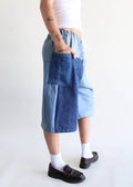 Patchwork Denim Wide Leg Jort