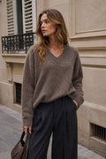 V-neck Pullover in Cashmere, Wool & Silk: Darth Gray / One size