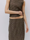 The Sab Skirt | Plaid Crinkle Midi Skirt: BROWN / SMALL