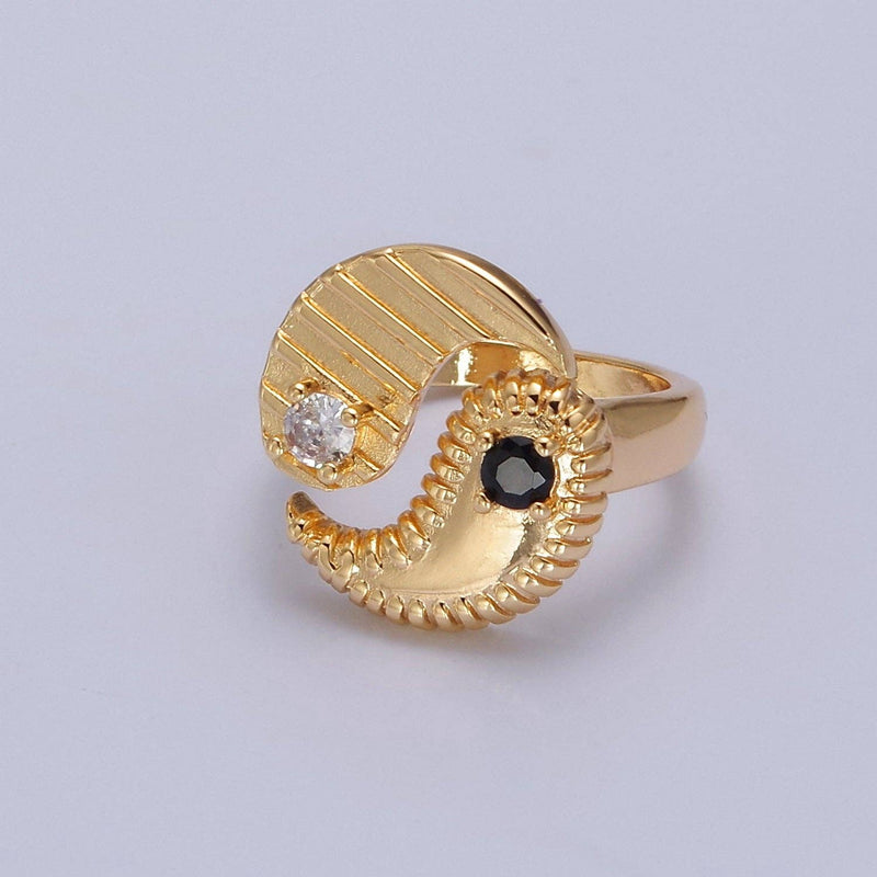 Yin Yang Ring, Adjustable Trendy Yin Yang Ring, Gold Plated, Statement Ring, Trendy Rings O-2146 O-2147: Black