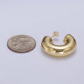 Wide Chubby C Shaped Hoop Stud Earrings in Gold & Silver | X: Gold