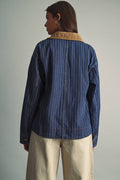J6101   STRIPED PATTERN INDIGO DENIM BARN JACKET: INDIGO DENIM / S