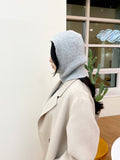 Sweater knit Alpaca hooded winter balaclava Hat: Black