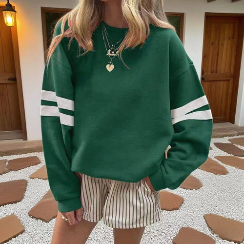 Varsity Stripe Color Block Drop Shoulder Sweatshirt: Green