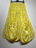 6633C LINEN SKIRT WITH POCKETS, VICHY CHECK PATTERN: Yellow