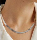 Kate- Herringbone Stainless Steel Necklace 14K- Widest: Silver