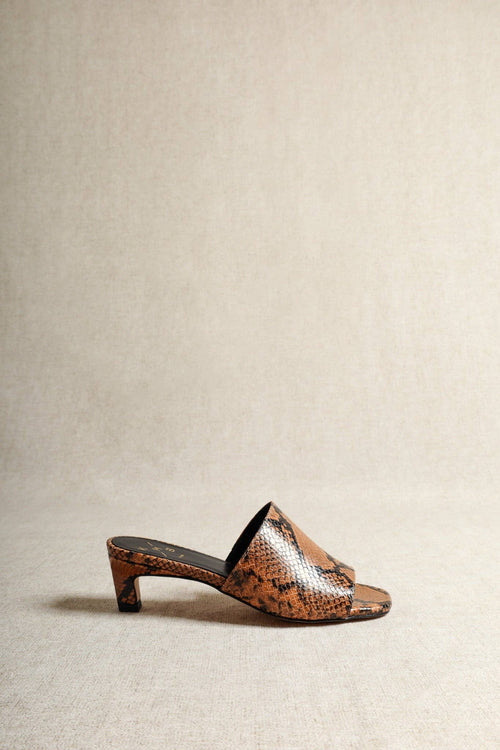 Vivian Snake-Embossed Leather Mules with Kitten Heel